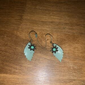 Elegant Leaf Drop Earrings with Floral Accent